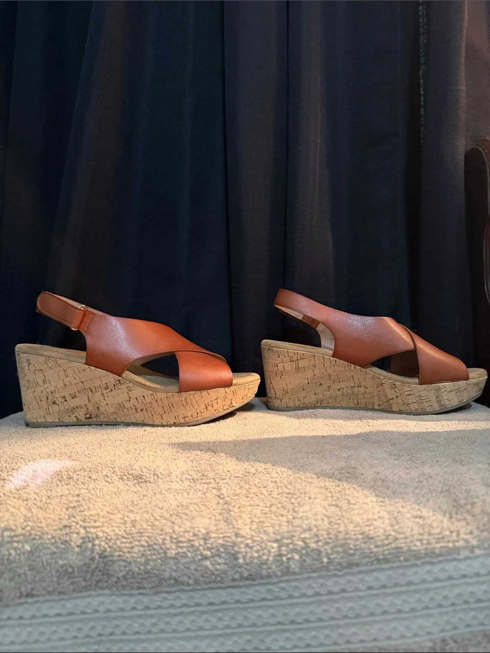 Xappeal Copper-Tone Crisscross Wedge Sandals